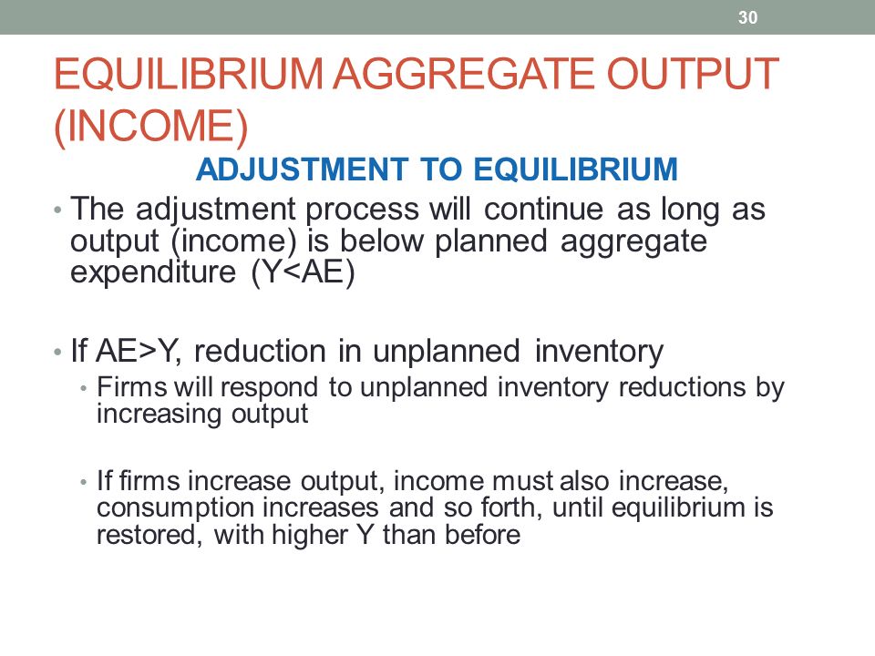 Aggregate Expenditure And Equilibrium Output Ppt Download Adjustment To Equilibrium The Process Will Continue As Long Output Income Is Below Planned Aggregate Expenditure Y Ae If