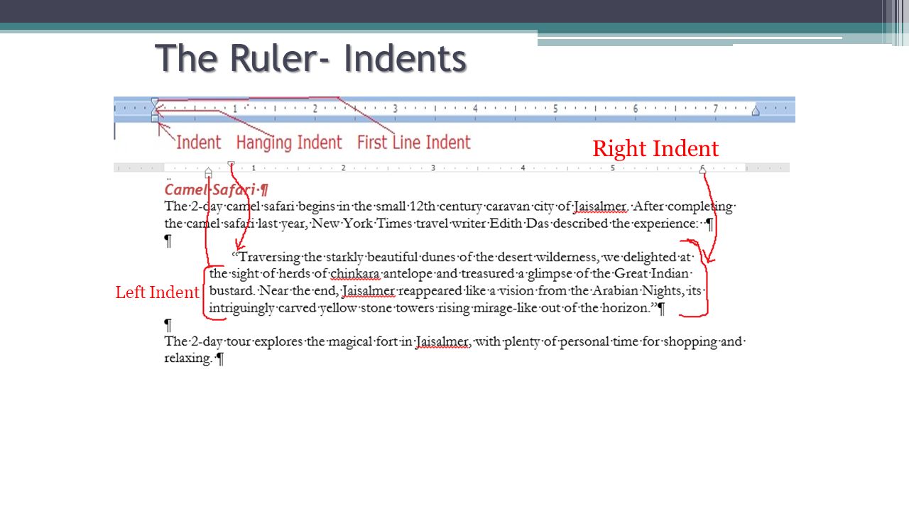 The Ruler- Indents Right Indent Left Indent
