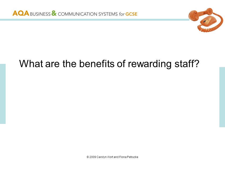 © 2009 Carolyn Wort and Fiona Petrucke What are the benefits of rewarding staff