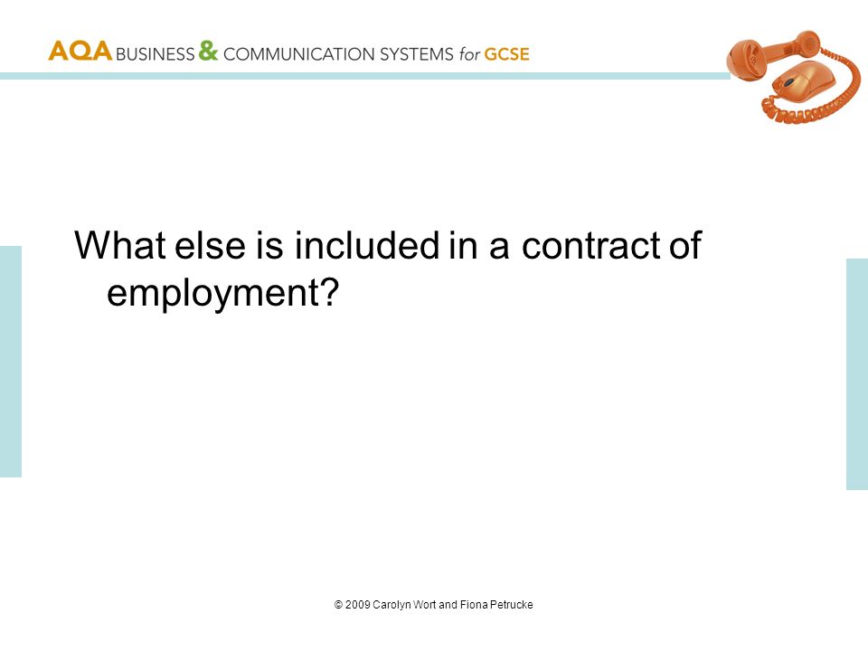 © 2009 Carolyn Wort and Fiona Petrucke What else is included in a contract of employment