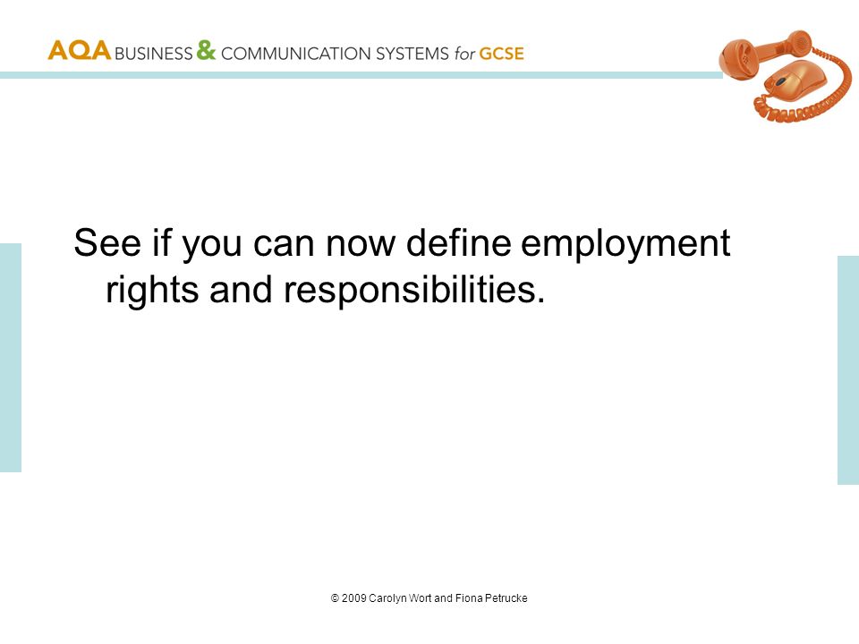 © 2009 Carolyn Wort and Fiona Petrucke See if you can now define employment rights and responsibilities.