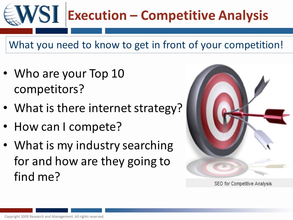 Execution – Competitive Analysis Who are your Top 10 competitors.