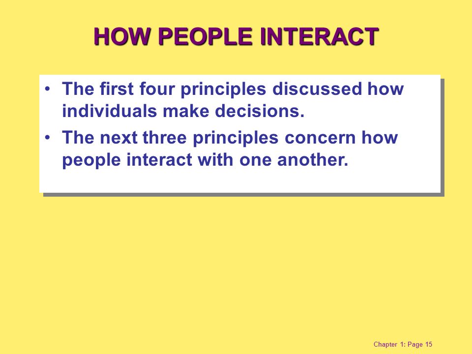 Chapter 1: Page 15 The first four principles discussed how individuals make decisions.