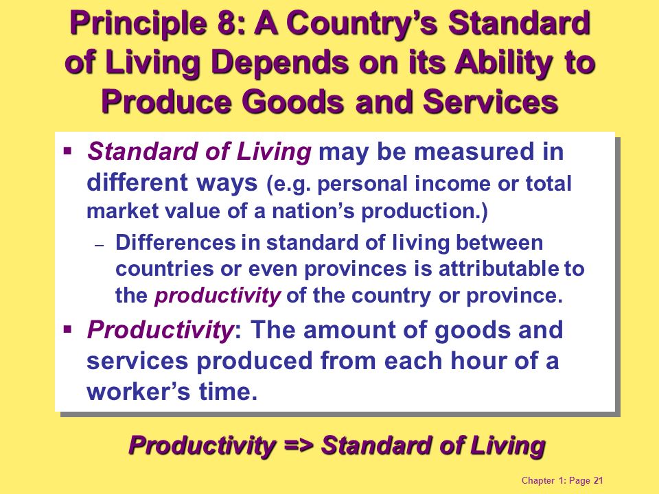 Chapter 1: Page 21  Standard of Living may be measured in different ways (e.g.