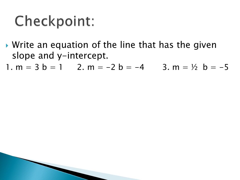 Write an equation of the line that has the given slope and y-intercept.