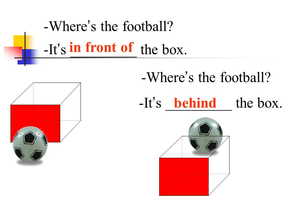 -Where ’ s the football. -It ’ s _________ the box.