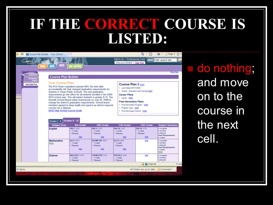 IF THE CORRECT COURSE IS LISTED: do nothing; and move on to the course in the next cell.