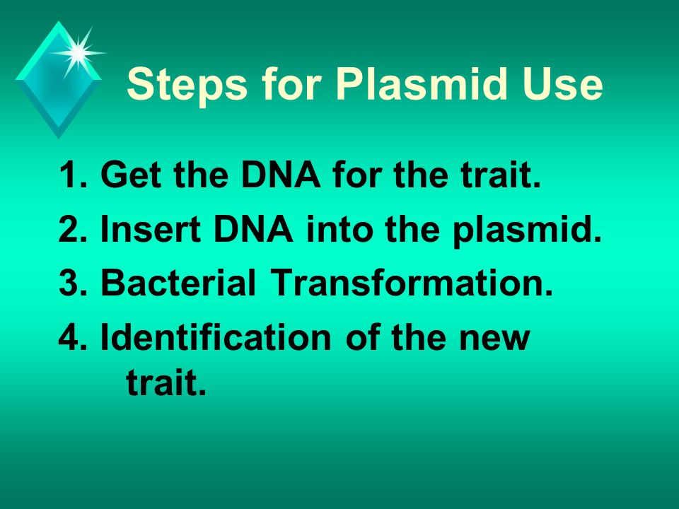 Steps for Plasmid Use 1. Get the DNA for the trait.