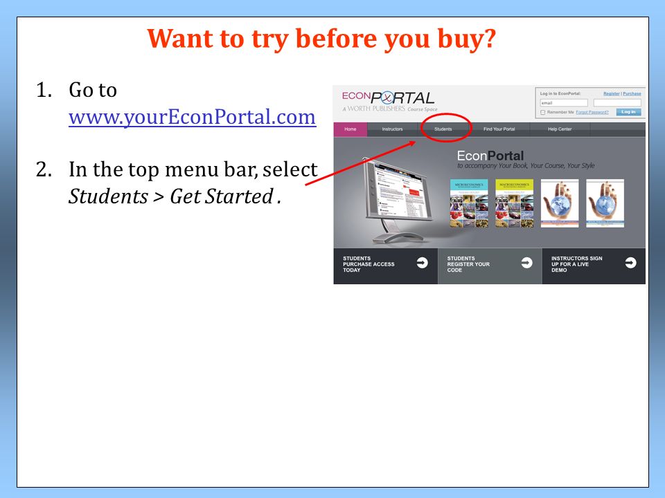 1.Go to In the top menu bar, select Students > Get Started.