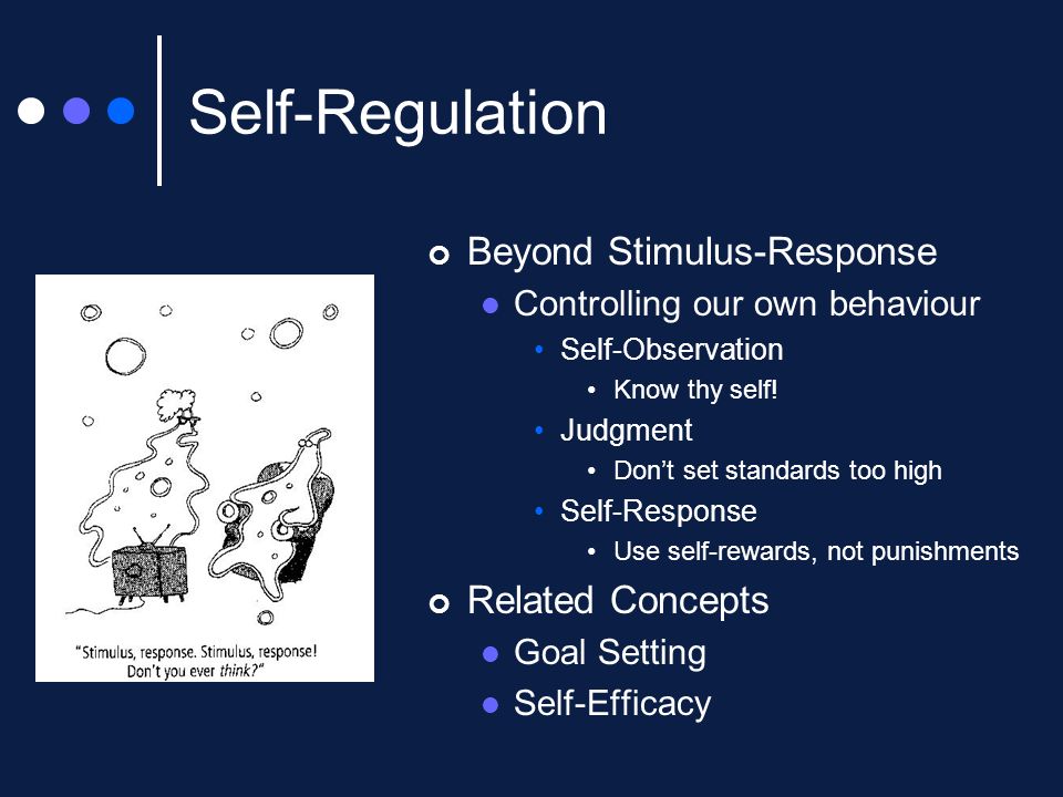 Self-Regulation Beyond Stimulus-Response Controlling our own behaviour Self-Observation Know thy self.