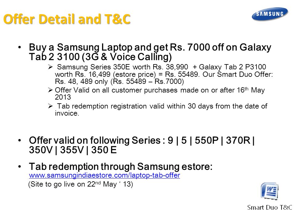 Offer Detail and T&C Buy a Samsung Laptop and get Rs.