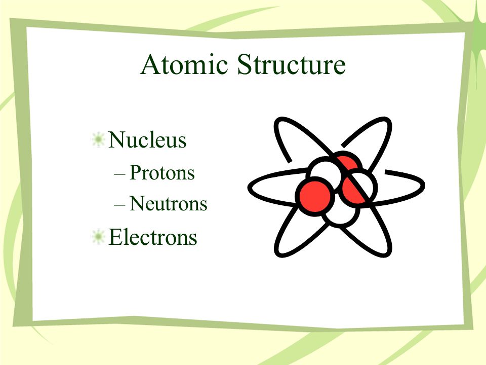Atomic Structure Nucleus –Protons –Neutrons Electrons