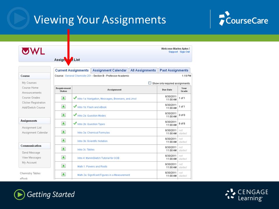 Viewing Your Assignments