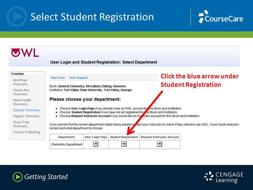 Select Student Registration Click the blue arrow under Student Registration