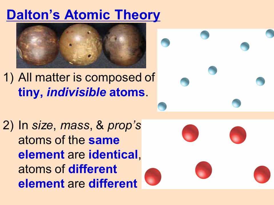 1)All matter is composed of tiny, indivisible atoms.
