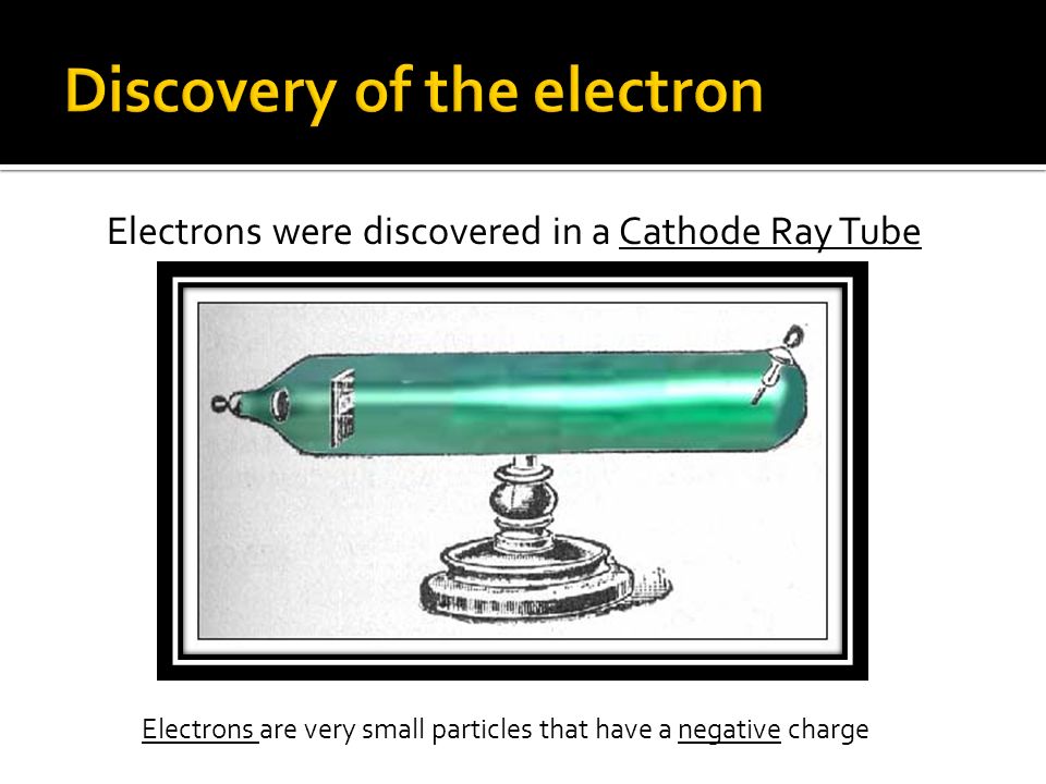 Electrons were discovered in a Cathode Ray Tube Electrons are very small particles that have a negative charge