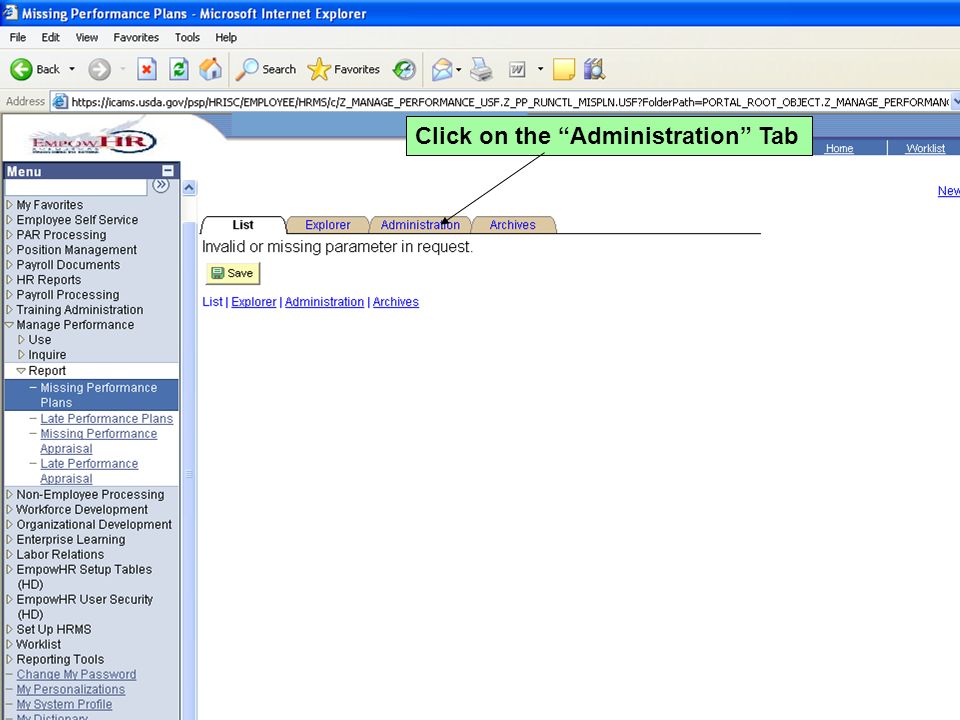 Click on the Administration Tab