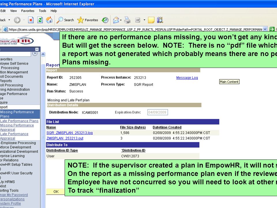 If there are no performance plans missing, you won’t get any kind of report, But will get the screen below.
