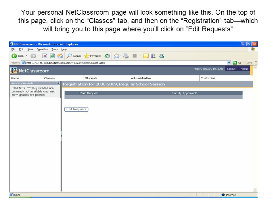 Your personal NetClassroom page will look something like this.