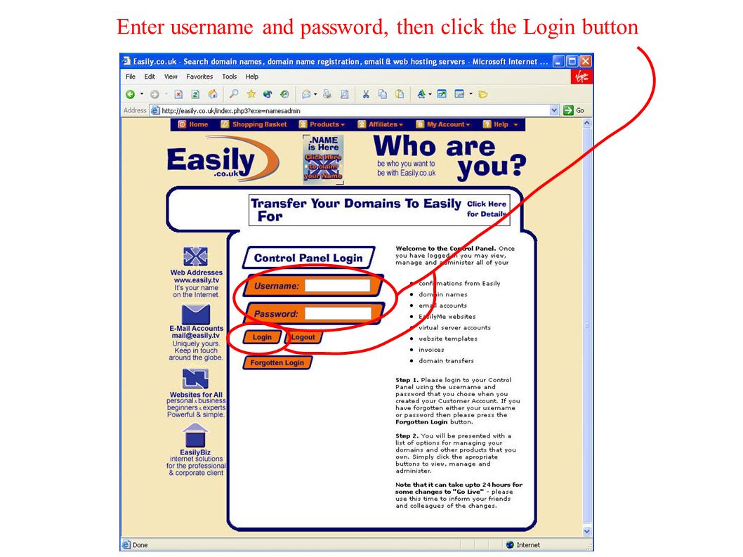 Enter username and password, then click the Login button