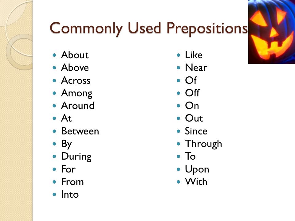 Commonly Used Prepositions About Above Across Among Around At Between By During For From Into Like Near Of Off On Out Since Through To Upon With