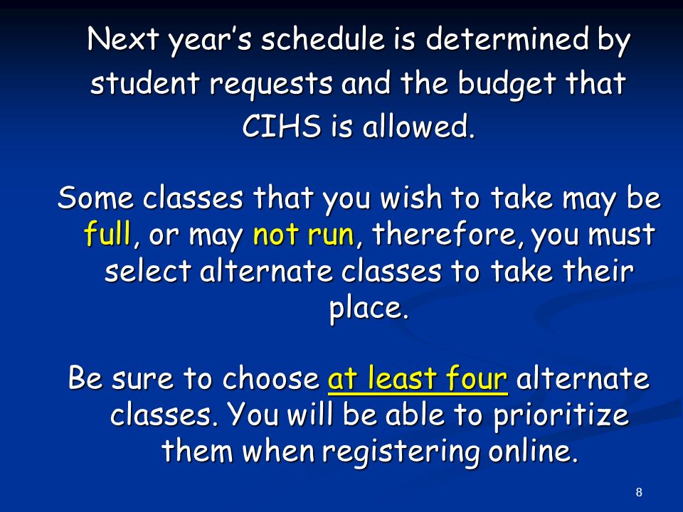 Next year’s schedule is determined by student requests and the budget that CIHS is allowed.