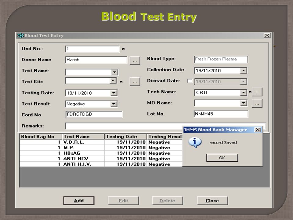 Blood Test Entry