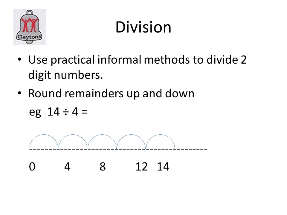 Division Use practical informal methods to divide 2 digit numbers.