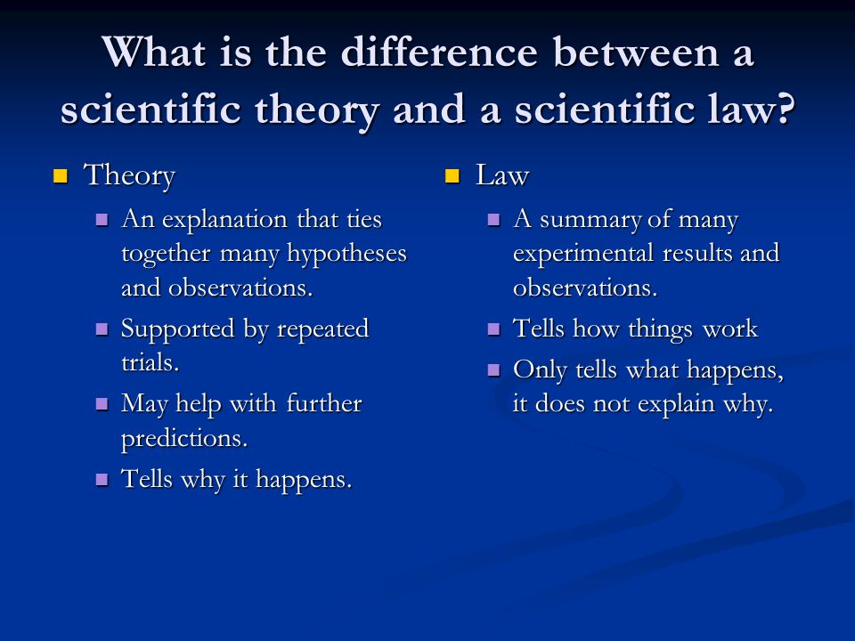 What is the difference between a scientific theory and a scientific law.