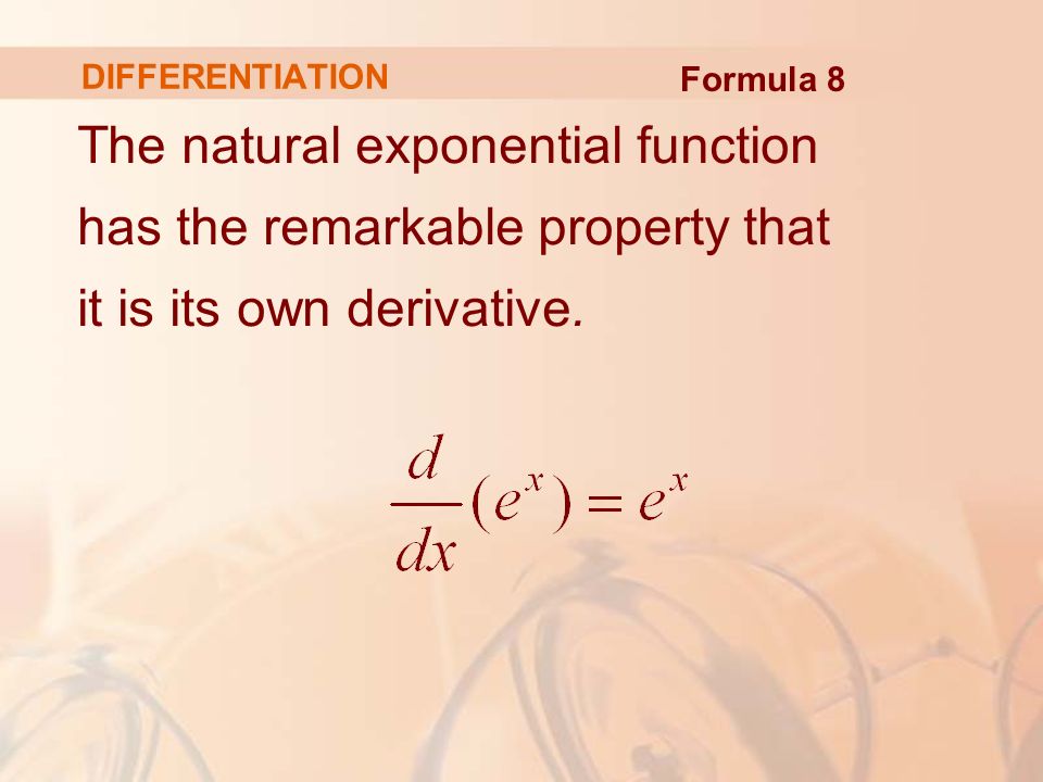 The natural exponential function has the remarkable property that it is its own derivative.