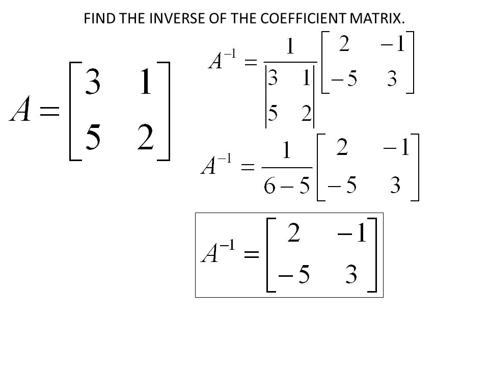 USE AN INVERSE MATRIX TO SOLVE THE LINEAR SYSTEM.