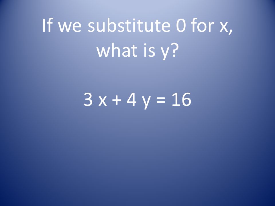 If we substitute 0 for x, what is y 3 x + 4 y = 16