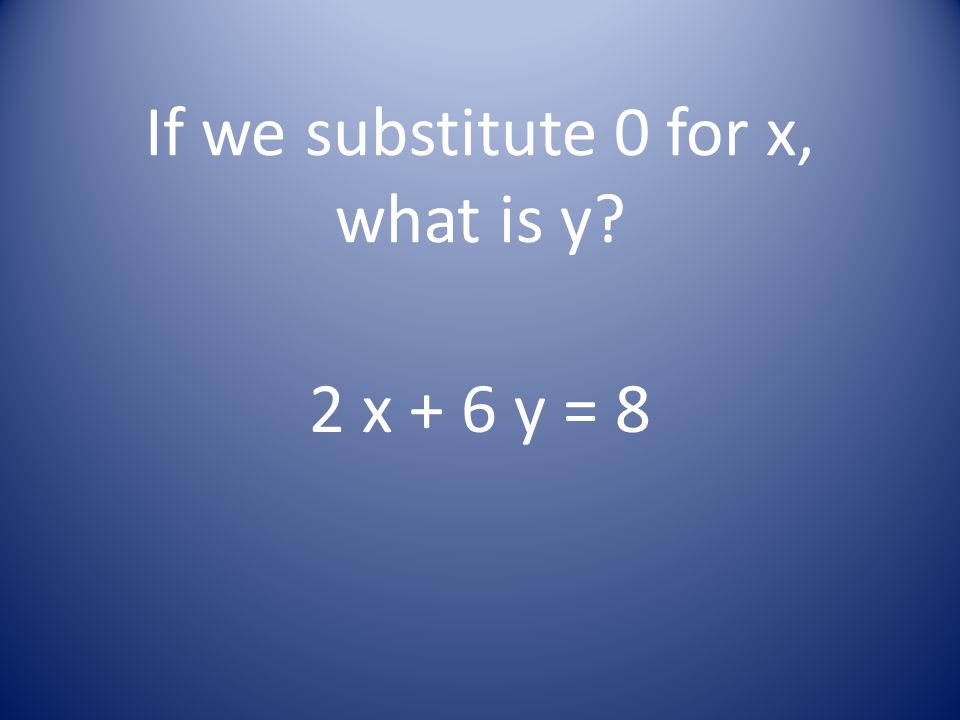 If we substitute 0 for x, what is y 2 x + 6 y = 8
