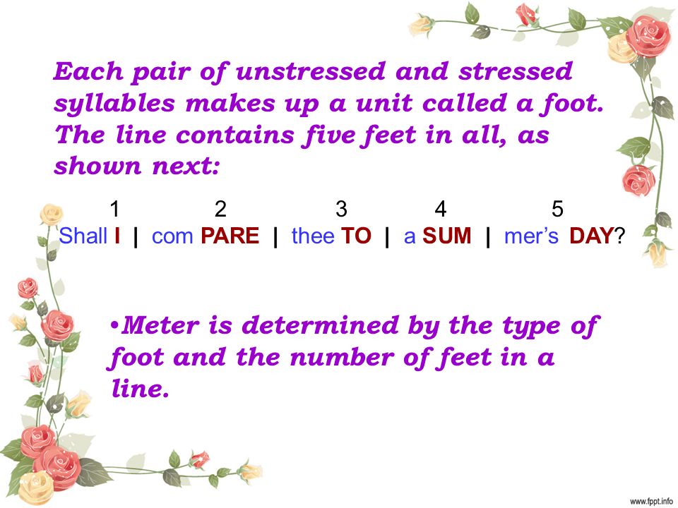 Each pair of unstressed and stressed syllables makes up a unit called a foot.