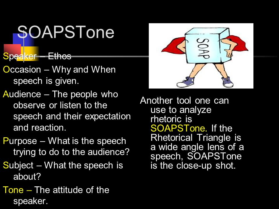 SOAPSTone Speaker – Ethos Occasion – Why and When speech is given.
