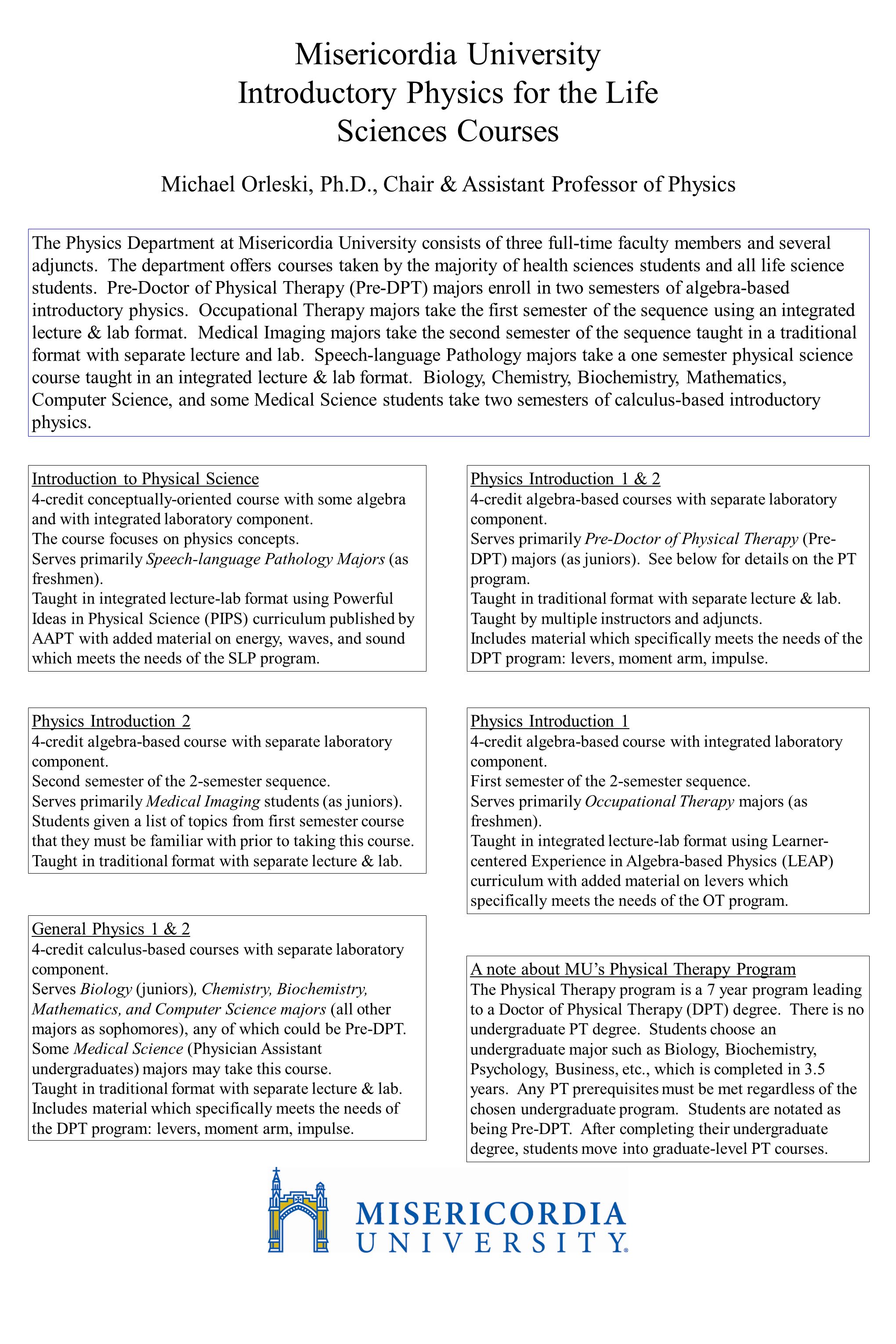 misericordia university introductory physics for