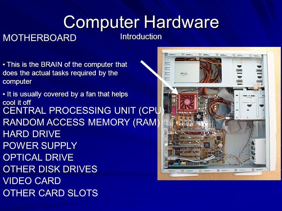 computer hardware Introduction at heart, all computers have a common structure these components can be very different in terms of expense, speed and quality, but evey computer has them to one degree or another. computer hardware Introduction at heart, all computers have a common structure these components can be very different in terms of expense, speed and quality, but evey computer has them to one degree or another.