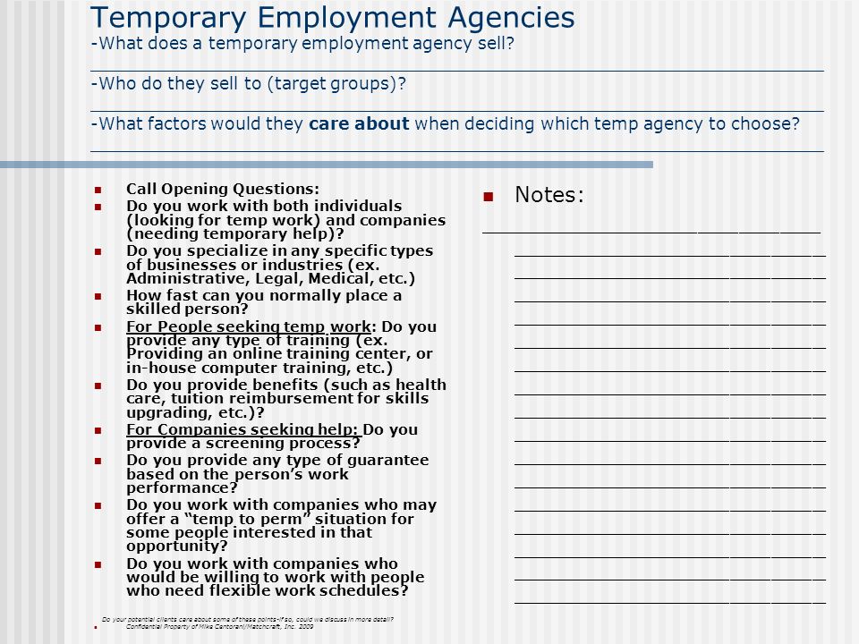 Temporary Employment Agencies -What does a temporary employment agency sell.
