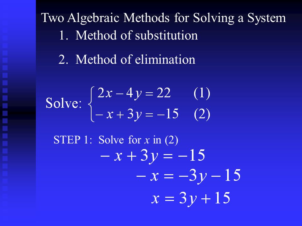 Two Algebraic Methods for Solving a System 1. Method of substitution 2.