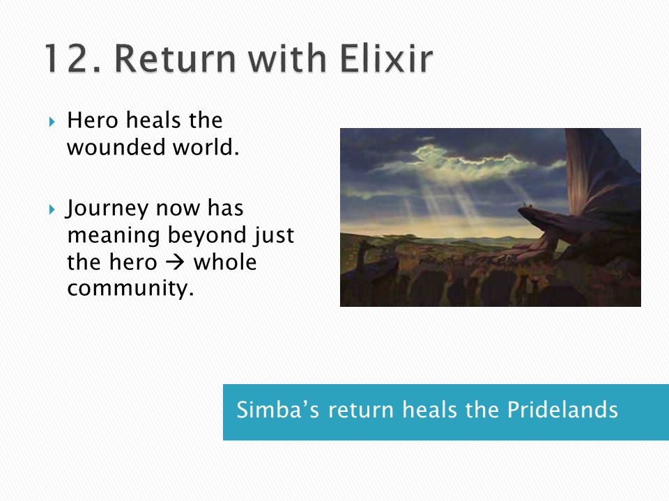 Simba’s return heals the Pridelands  Hero heals the wounded world.