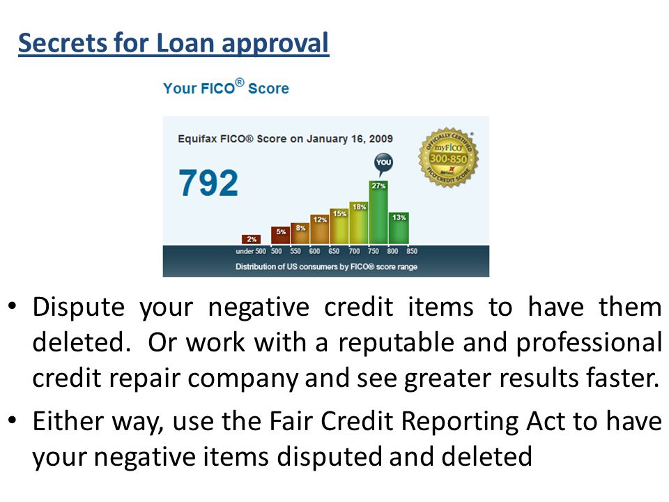 Secrets for Loan approval Dispute your negative credit items to have them deleted.