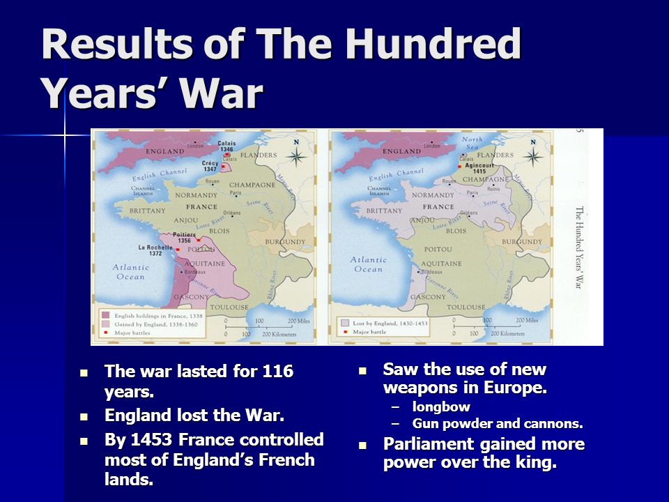 Results of The Hundred Years’ War The war lasted for 116 years.