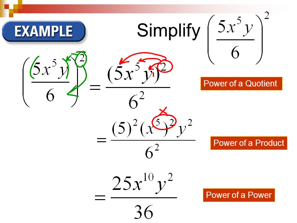 Simplify Power of a Quotient Power of a Product Power of a Power