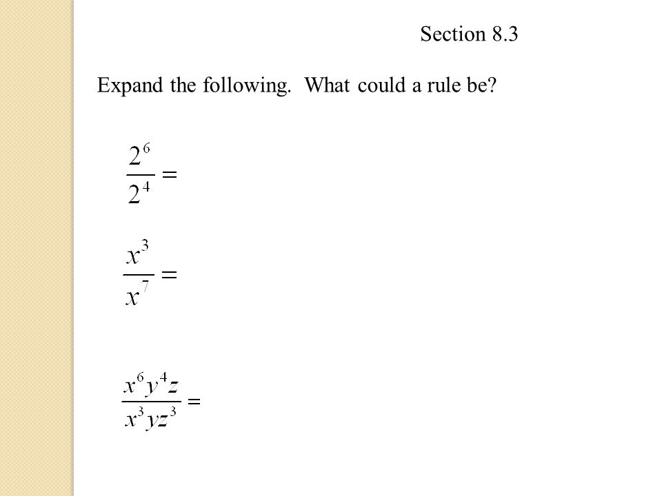 Section 8.3 Expand the following. What could a rule be