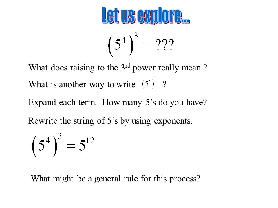 Definitions of the Day (DODs) 8.7 – More Multiplication Properties of Exponents Power to a Power Product to a Power
