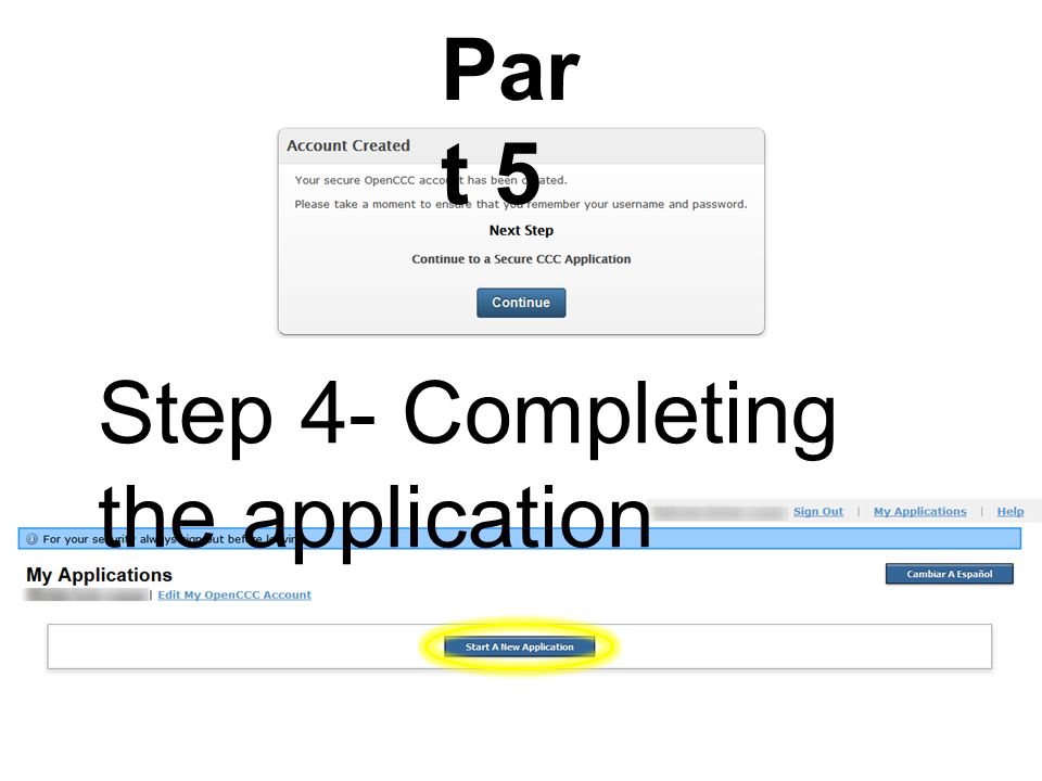 Step 4- Completing the application Par t 5