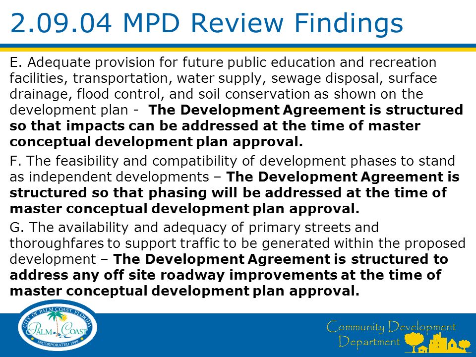 Community Development Department MPD Review Findings E.