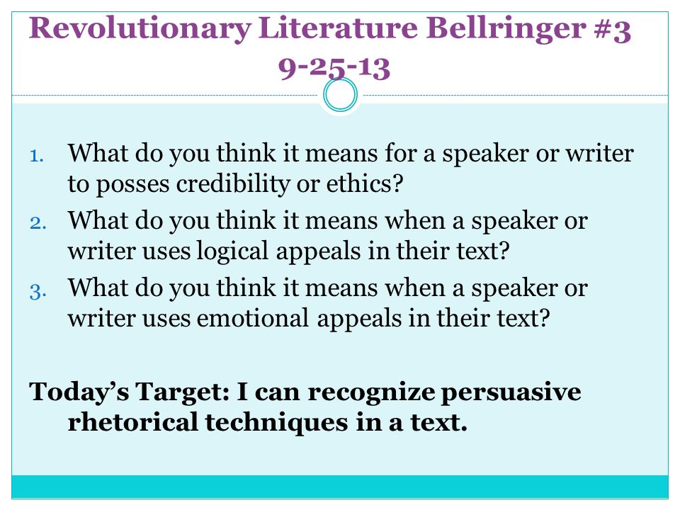 Revolutionary Literature Bellringer #
