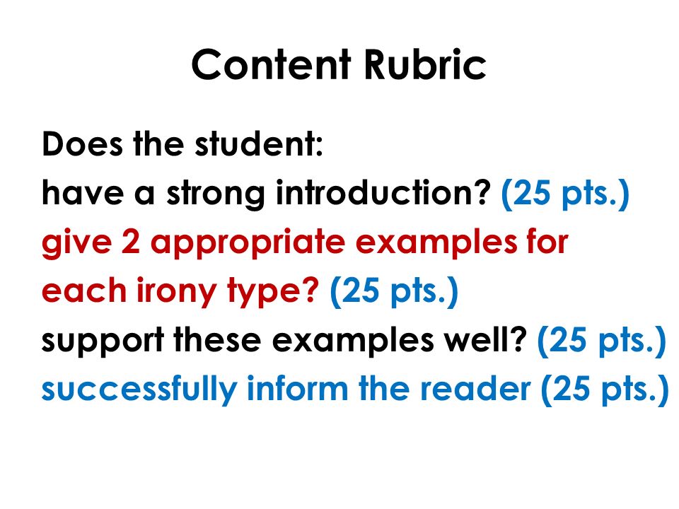 Content Rubric Does the student: have a strong introduction.