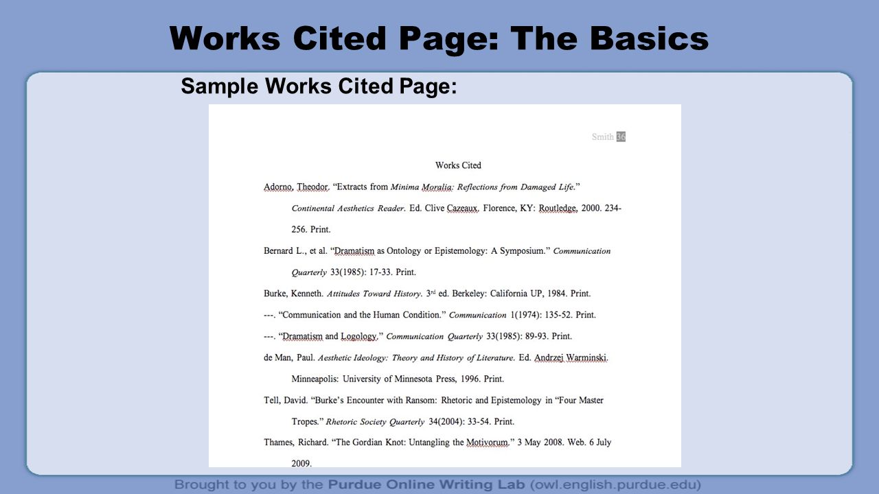 Works Cited Page: The Basics Sample Works Cited Page: